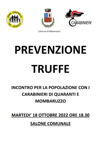 Maranzana | Incontro con i Carabinieri su "prevenzione truffe"